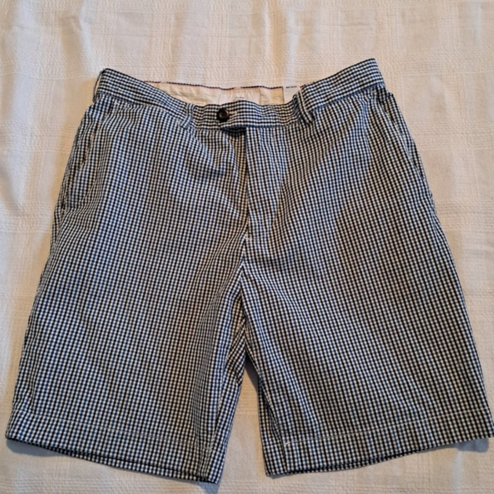 Jack Spade men's size 32 gingham shorts, black, blue & white